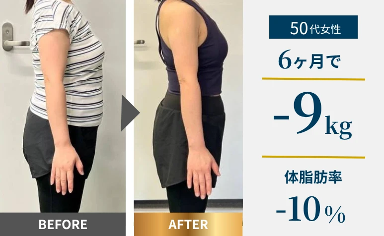 お客様のビフォーアフター画像。6か月で9kg